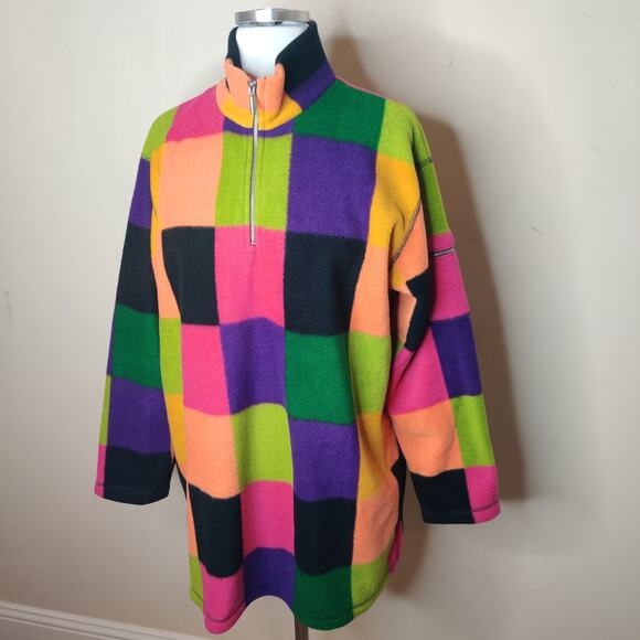 Chaus Sport Fleece Tunic Sweater Jacket Colorblock Colorful - Picture 4 of 10